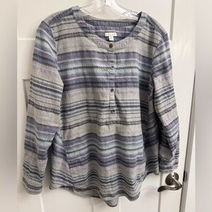 J Jill Medium Petite Striped Gray Purple Blue Long Sleeve Shirt Button Detail
